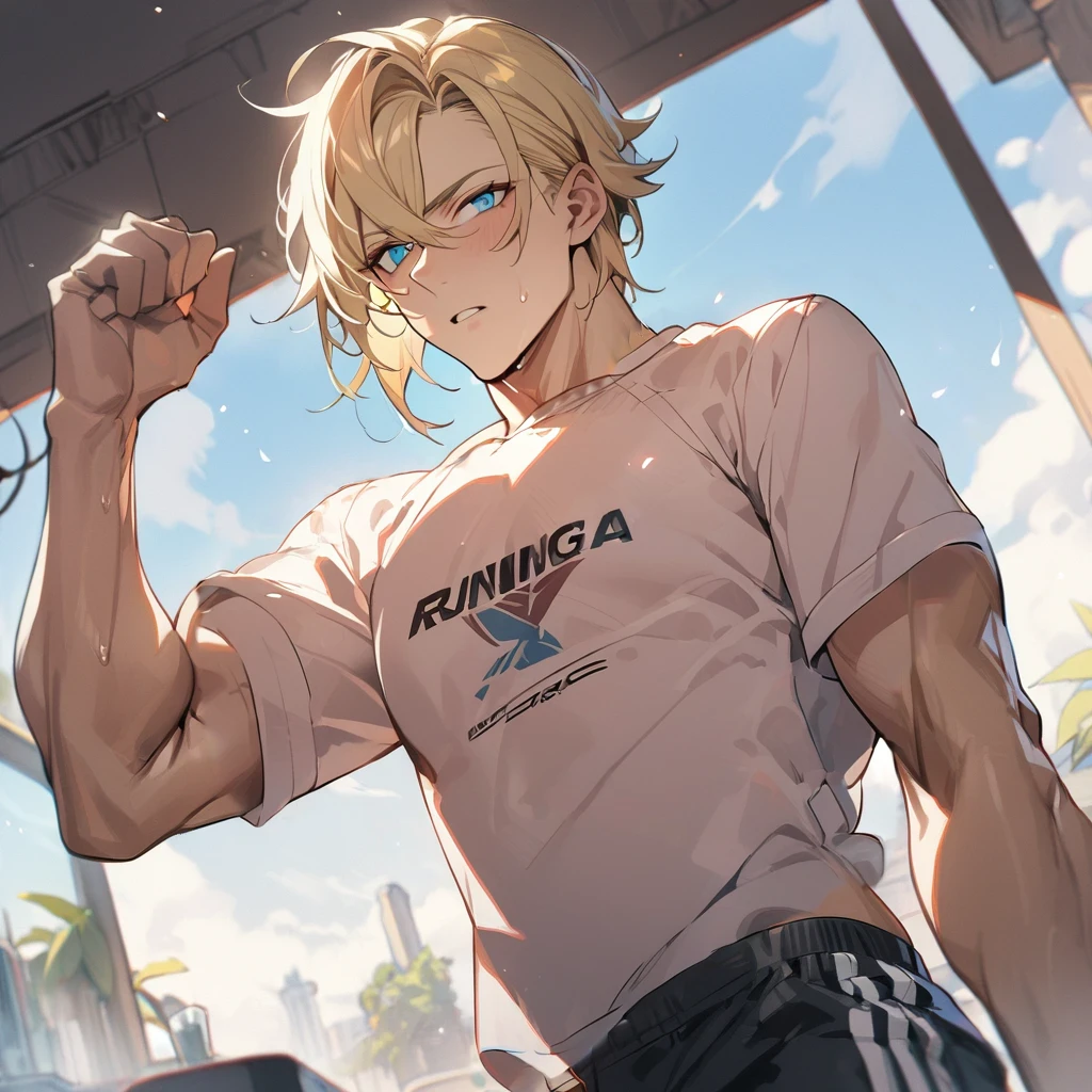 ((White running shirt))