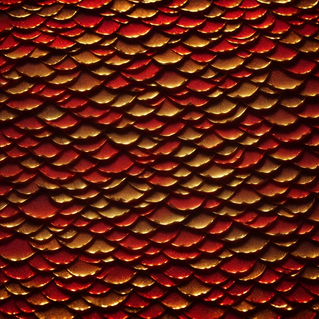 Dragon golden scales, standing looking forward, tail with red colors