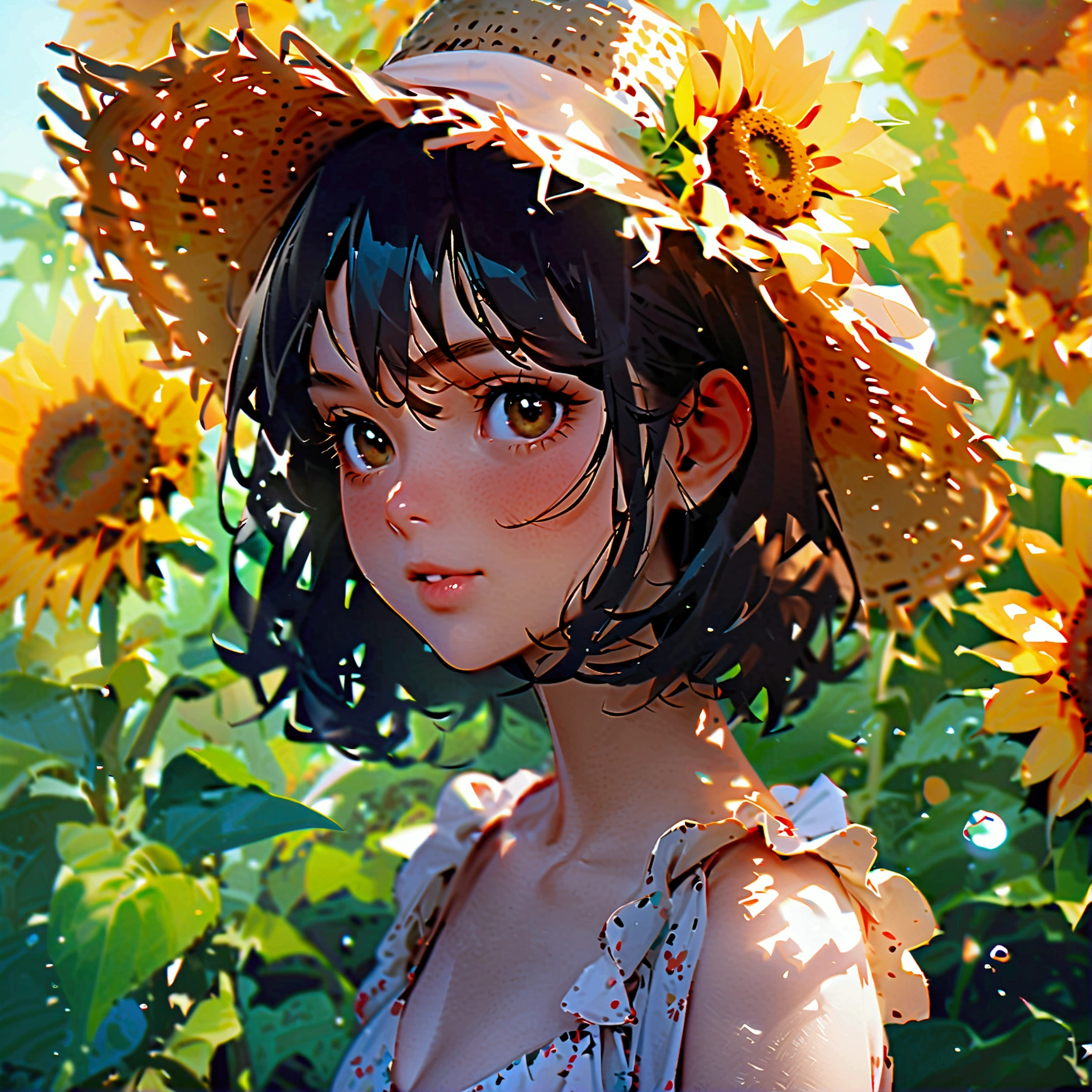 Plain background, girl in , simple, summer, nostalgic, sunflower