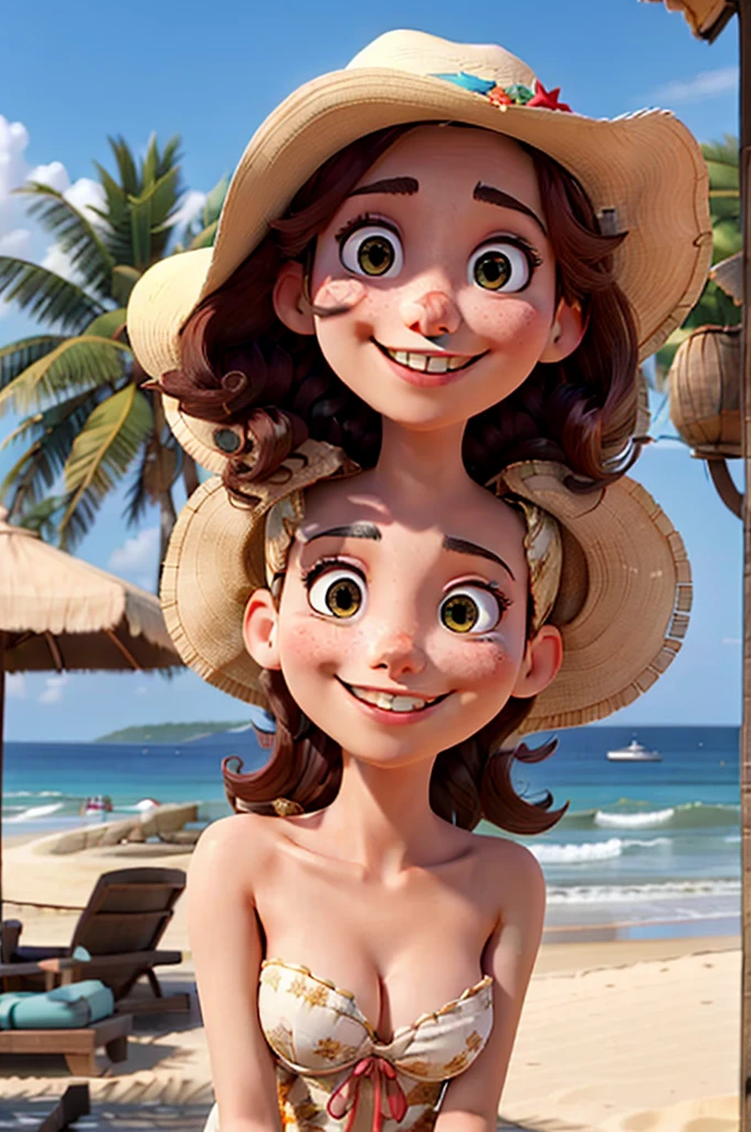 a woman, smiling, on the beach, in high definition