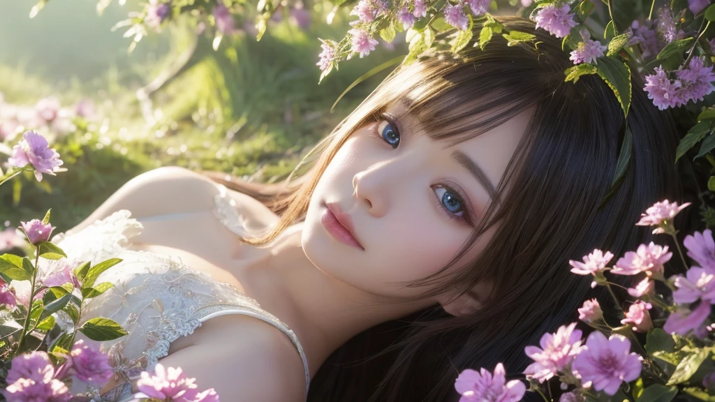 1920×1080、Photogenic reality、Delicate depiction、heaven、Fantasy、A world of light、magic、In the fantasy forest、Wrapped in dazzling light、眩Shiiほどの黄金色の光が降り注ぐ、god々Shii、Fantasy、cute、Beauty、Adult female、Big Eyes、一人の美Shii美の女godの全身の画像を作ってください