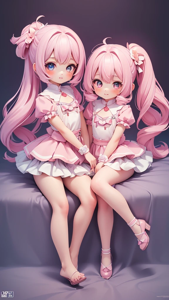 ((petite kawaii bishojo, 2girls)), ((kawaii face)), ((kawaii cute eyes)), ((masterpiece)), ((best quality)), ((ultra detailed)), ((8k)), (depth), (crisp), (exquisite), ((highres)), ((high standard)), ((beautiful and aesthetic)), (super detailed skin), (perfect anatomy), (full body), (blush), (lipstick), (snuggle)