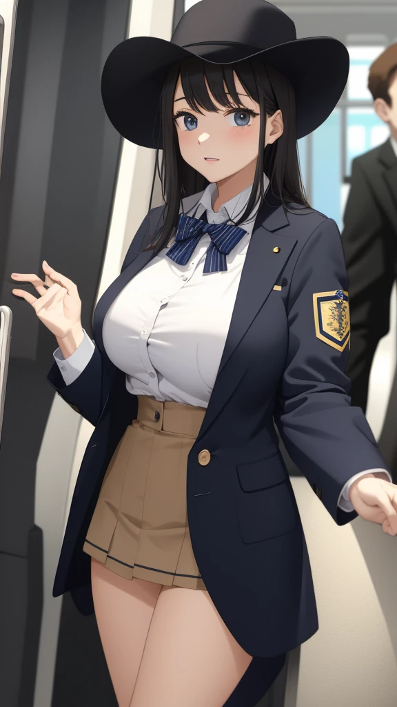 1 Girl, Big Breasts, diaphragm, internal, Crowded train, Are standing, Cowboy Shot, ((School_uniform))