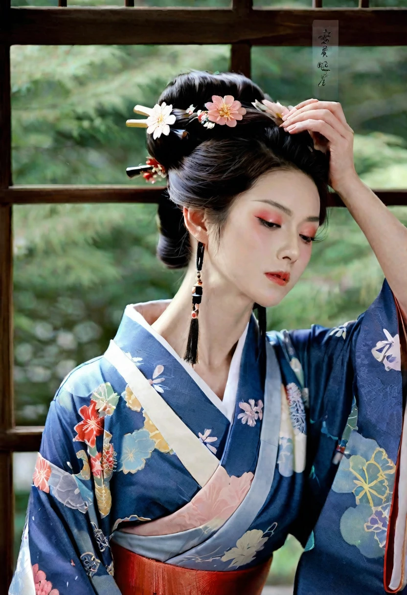 Apparition,Girl, Extend your neck three heads,Long neck,Beauty,Realistic Women, lovely,Japanese,Japanese style,kimono,potter's neck,monster,Stretching the neck abnormally
