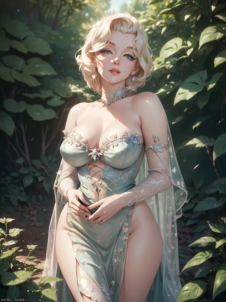 (Marilyn Monroe-inspired elven princess, detailed face, long eyelashes, beautiful detailed eyes, beautiful detailed lips, extremely detailed face and features, flawless skin, glowing ethereal beauty),(moonsilk sheer dress, no underwear, long flowing hair),(ivy coated columns, flower garden, magical forest background),(best quality,4k,8k,highres,masterpiece:1.2),ultra-detailed,(realistic,photorealistic,photo-realistic:1.37),HDR,UHD,studio lighting,ultra-fine painting,sharp focus,physically-based rendering,extreme detail description,professional,vivid colors,bokeh,fantasy,magical realism,dramatic lighting
