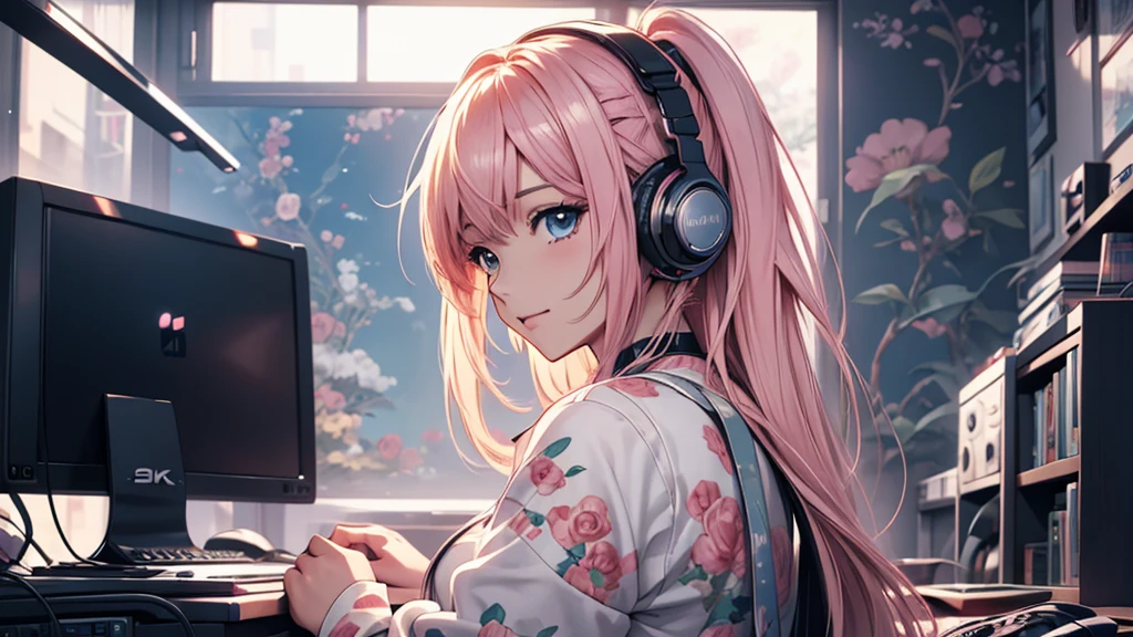 Woman wearing headphones, Anime Style 4 k, anime wallpaper 4k, anime wallpaper 4k, 4k anime wallpaper, anime art wallpaper 4k, anime art wallpaper 4k, Anime Style. 8K, Anime atmosphere, , Ultra HD Anime Wallpaper, Anime Art Wallpaper 8K, Anime Background,landscape、Home、radio、radio、radioを聴いている