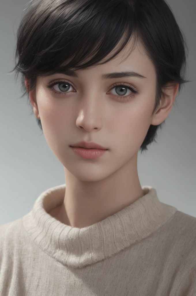 (masterpiece:1.3), (8k, photorealistic, RAW photo, best quality: 1.4), (1girl), beautiful face, (realistic face), (black hair, short hair:1.3), beautiful hairstyle, realistic eyes, beautiful detailed eyes, (realistic skin), beautiful skin, (sweater), absurdres, attractive, ultra high res, ultra realistic, highly detailed, golden ratio