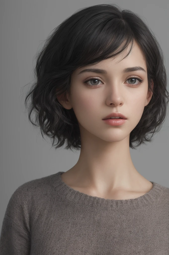 (masterpiece:1.3), (8k, photorealistic, RAW photo, best quality: 1.4), (1girl), beautiful face, (realistic face), (black hair, short hair:1.3), beautiful hairstyle, realistic eyes, beautiful detailed eyes, (realistic skin), beautiful skin, (sweater), absurdres, attractive, ultra high res, ultra realistic, highly detailed, golden ratio