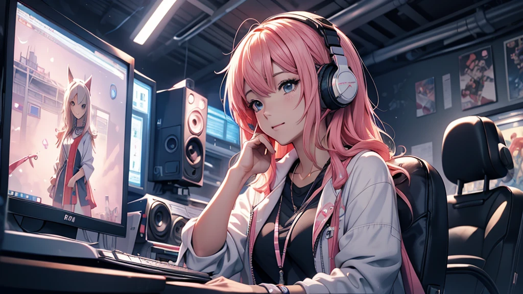 Woman wearing headphones, Anime Style 4 k, anime wallpaper 4k, anime wallpaper 4k, 4k anime wallpaper, anime art wallpaper 4k, anime art wallpaper 4k, Anime Style. 8K, Anime atmosphere, , Ultra HD Anime Wallpaper, Anime Art Wallpaper 8K, Anime Background,landscape、room、radio、radio、radioを聴いている
