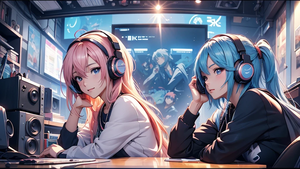 Woman wearing headphones, Anime Style 4 k, anime wallpaper 4k, anime wallpaper 4k, 4k anime wallpaper, anime art wallpaper 4k, anime art wallpaper 4k, Anime Style. 8K, Anime atmosphere, , Ultra HD Anime Wallpaper, Anime Art Wallpaper 8K, Anime Background,landscape、room、radio、radio、radioを聴いている