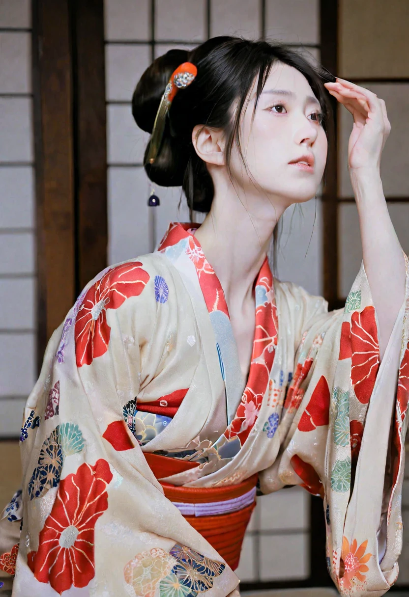 Apparition,Girl, Extend your neck three heads,Long neck,Beauty,Realistic Women, lovely,Japanese,Japanese style,kimono,potter's neck,monster,Stretching the neck abnormally