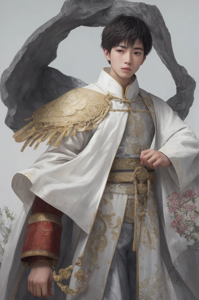 a boy, ancient chinese costume, full body, sunlight, clear face, clean white background, masterpiece, super detail, epic composition, ultra hd, high quality, extremely detailed, official art, uniform 8k wallpaper, super detail, 32k