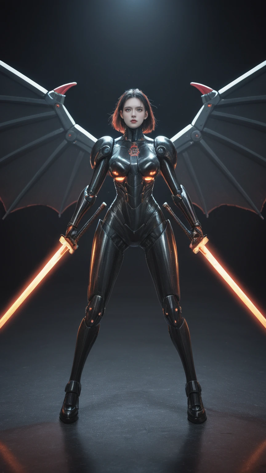 realistic,score_9, score_8_up, score_7_up,
Cyberpunk helllady warrior in neon mecha armor, female swordsman holding a sword , solo, Luminescence’s light eyes, Devil’s mechine Wings, wide-angle lens, biology, weird, creepy, nightmarish, light particles, Luminescence,the world on fire, post-apocalyptic hellscape, Fighting pose