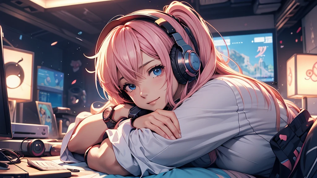 Woman wearing headphones, Anime Style 4 k, anime wallpaper 4k, anime wallpaper 4k, 4k anime wallpaper, anime art wallpaper 4k, anime art wallpaper 4k, Anime Style. 8K, Anime atmosphere, , Ultra HD Anime Wallpaper, Anime Art Wallpaper 8K, Anime Background,landscape、room、radio、radio、radioを聴いている、night