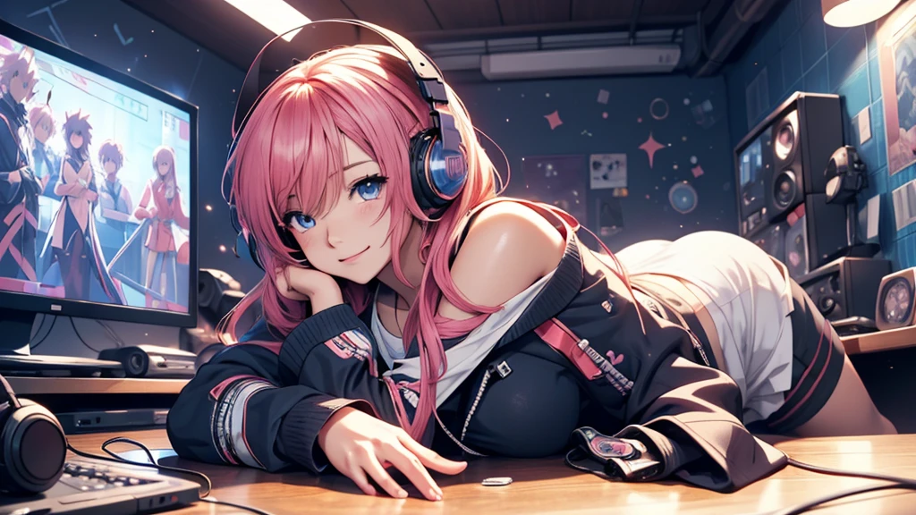 Woman wearing headphones, Anime Style 4 k, anime wallpaper 4k, anime wallpaper 4k, 4k anime wallpaper, anime art wallpaper 4k, anime art wallpaper 4k, Anime Style. 8K, Anime atmosphere, , Ultra HD Anime Wallpaper, Anime Art Wallpaper 8K, Anime Background,landscape、room、radio、radio、radioを聴いている、night