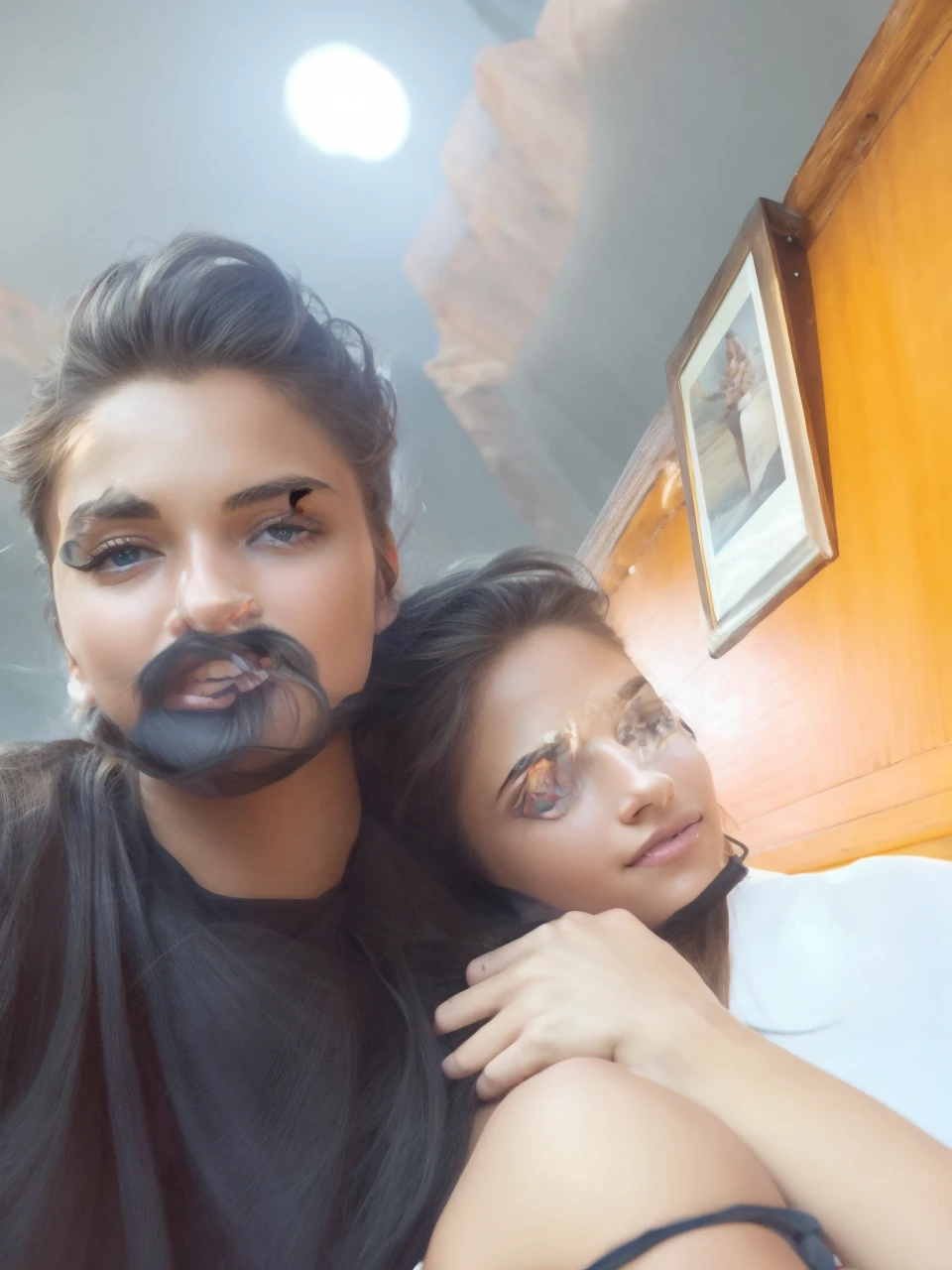 selfie, (4k photo:1.1) by (Jeremy Lipking:0.3), (Dittmann Anna:0.3), (Arian Mark:0.3), (Sharp focus:1.3), high detail, beautiful detailed face, beautiful detailed mouth, beautiful detailed eyes, beautiful detailed nose, hazel eyes, long blonde hair, (attractive young woman:1.3), (seductive:1.1), (smiling:1.1), (blushing:1.1), hourglass body shape