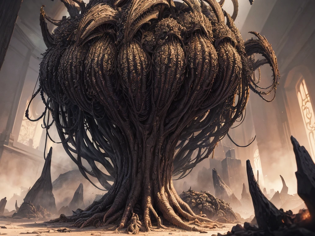 Transform nuts into eerie, horror-themed entities within a nightmarish scene. Utilize dark, atmospheric elements and fractal patterns inspired by the unsettling work of H.R. Giger.