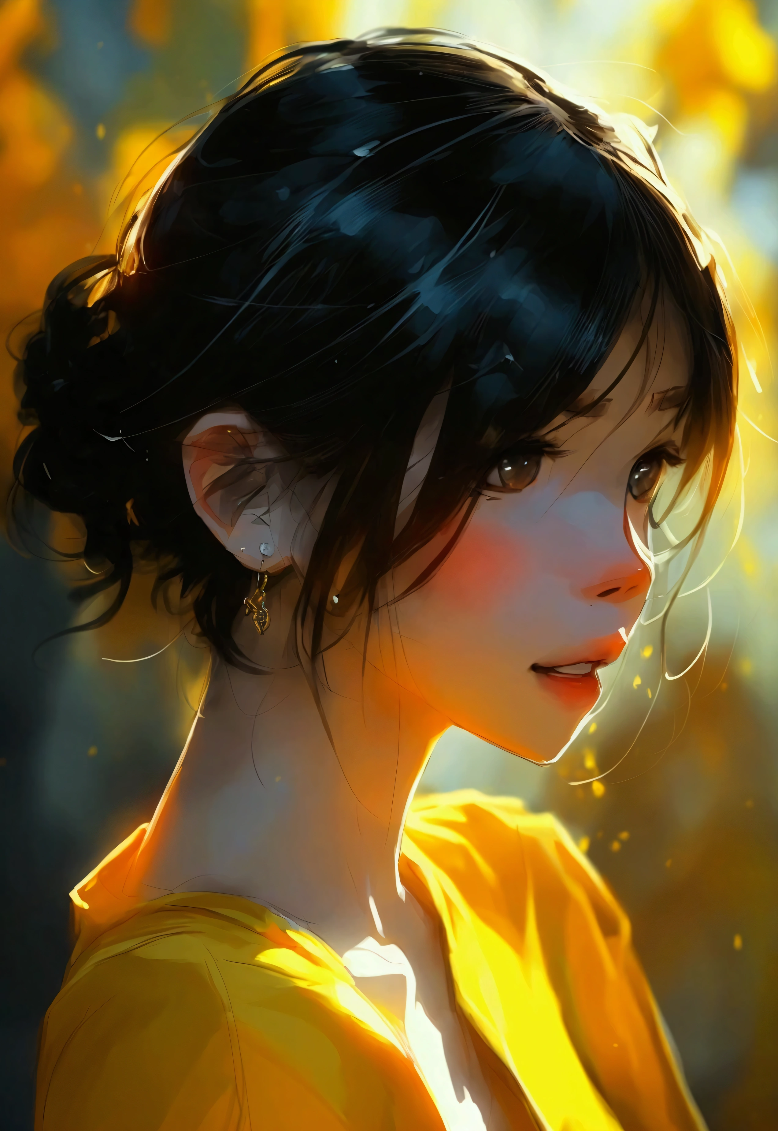 Samdos Arts、woman、Asian、Black Hair、22 years old、yellowTshirt、Moderate bust
