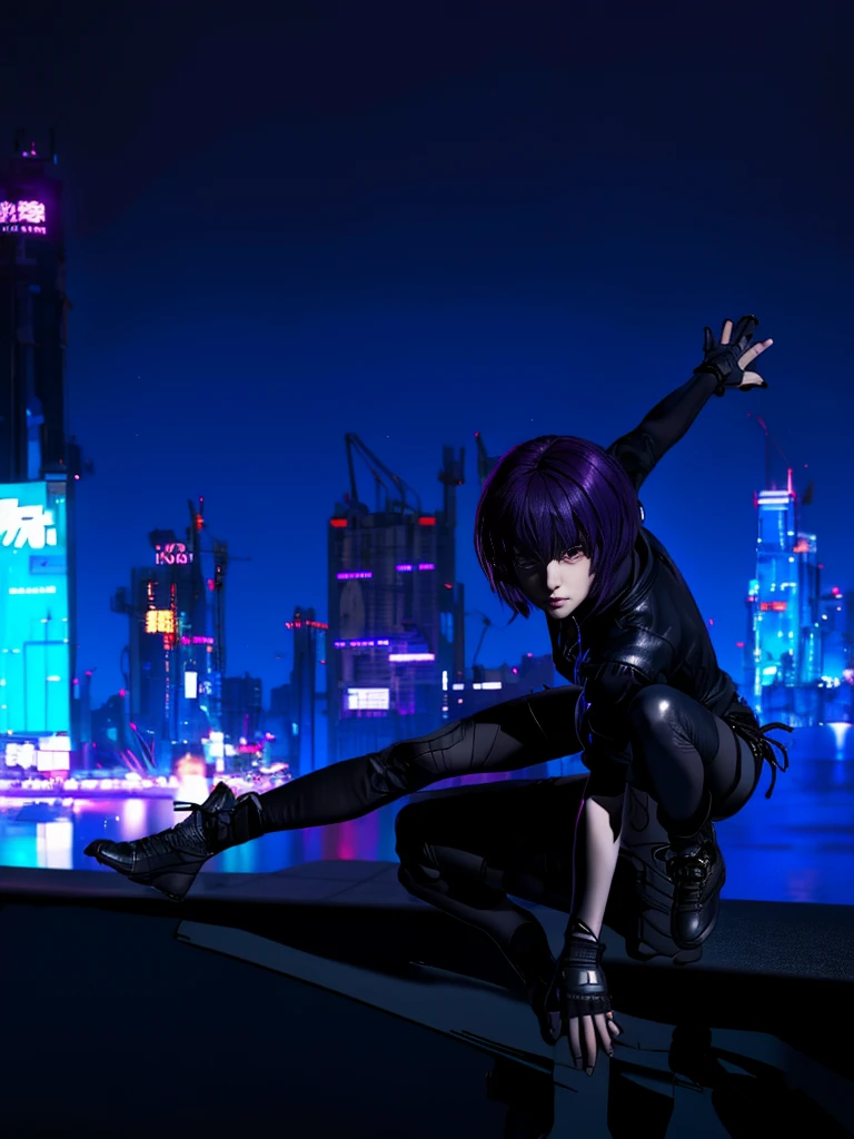 Night city background、Absurd, Highest quality, One girl, alone, View your viewers, Eye focus, motoko_Kusanagi, Black jacket