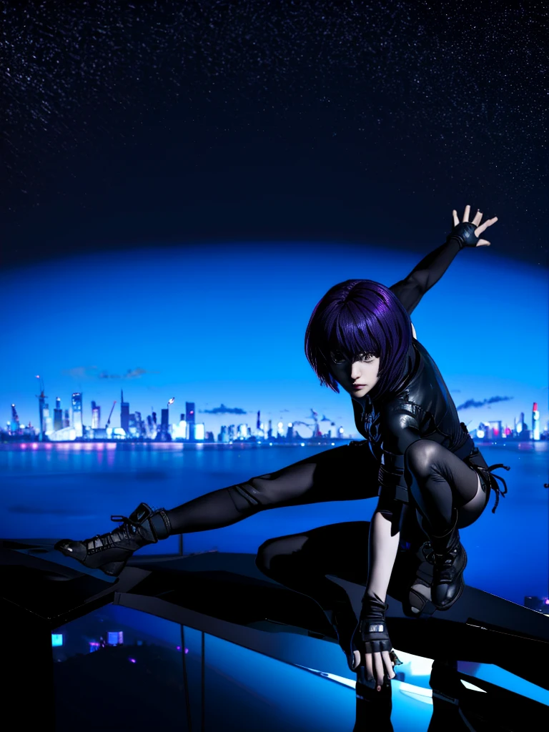 Night city background、Absurd, Highest quality, One girl, alone, View your viewers, Eye focus, motoko_Kusanagi, Black jacket