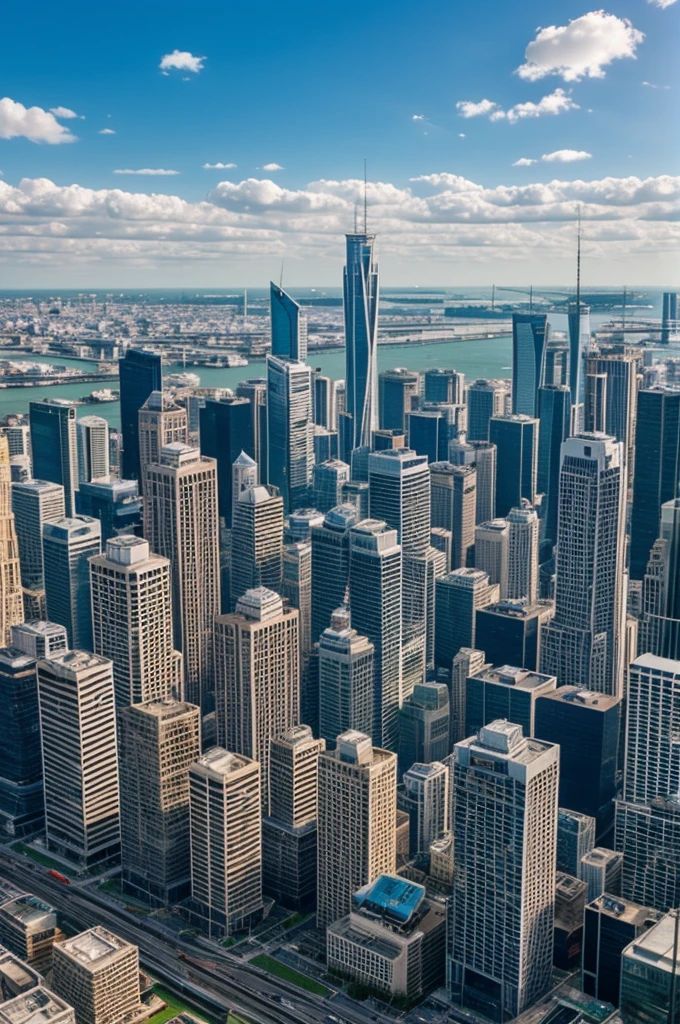 Light blue sky, city, full of tower, white cloudy, sky city view, 4k resolution