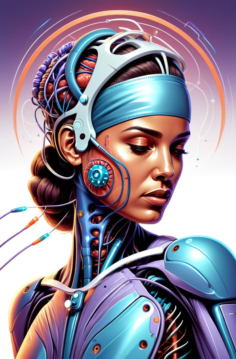 DonM0m3g4XL,2d illustration, woman ,Neurointerface Surgeon  