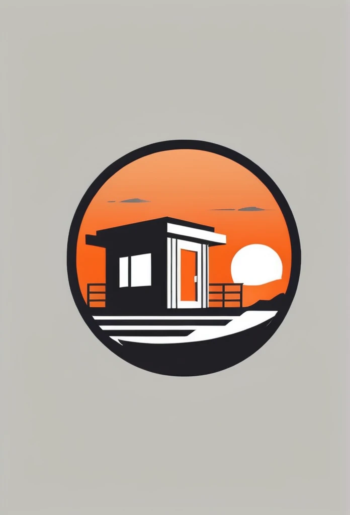 a stylish logo for the construction industry
Logo of a square container that is long next to a Japanese one-story house
Pretty cool
chic and modern design
The orange sunset is withering in the container's design sky
use gray as one's logo
A logo with a cool Japanese-style square container drawn inside a circle-shaped logo
The logo is monotone in white, black and gray
Only the sky above the house is designed to be orange
White background
