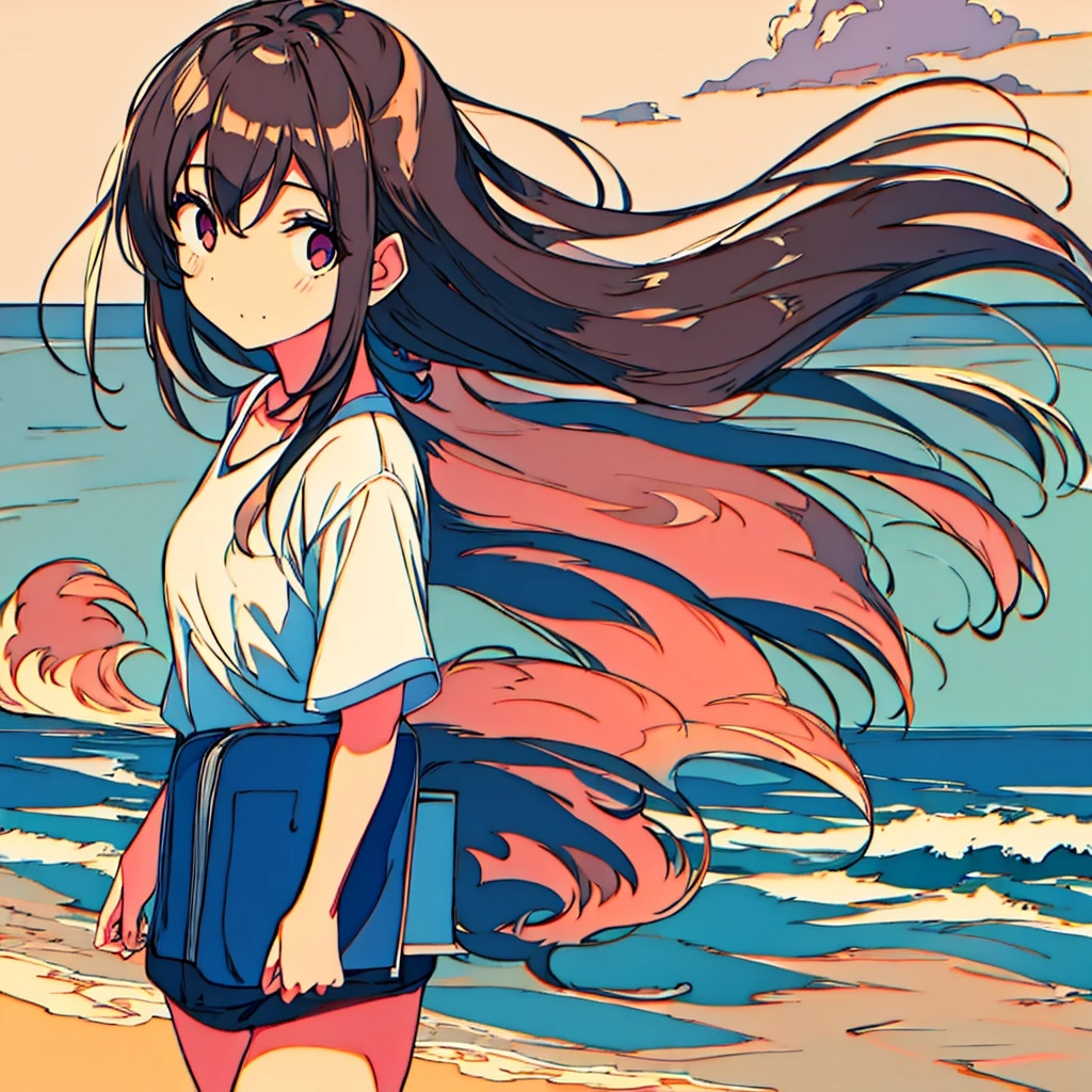 Plain background, girl in , simple, summer, nostalgic