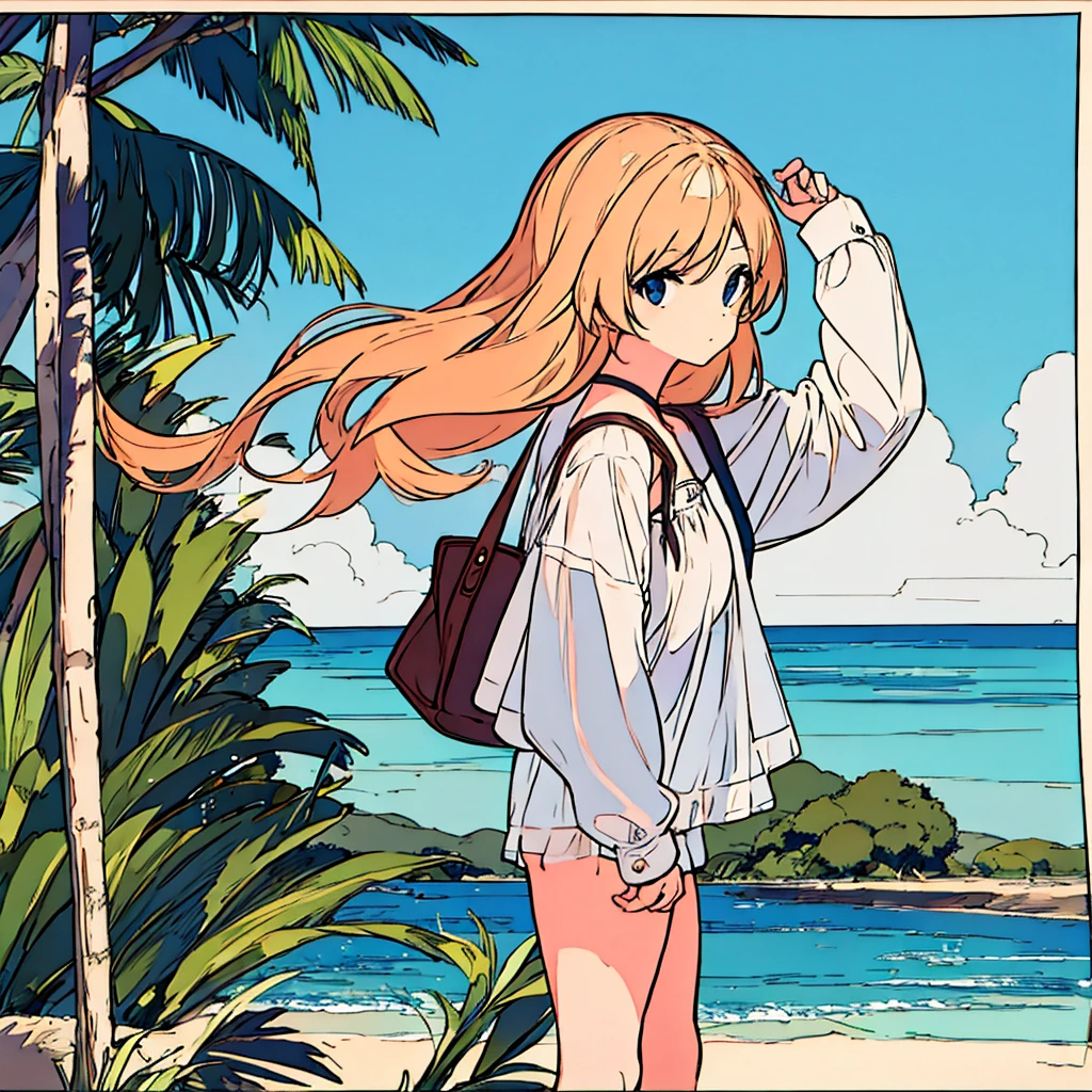 Plain background, girl in , simple, summer, nostalgic 