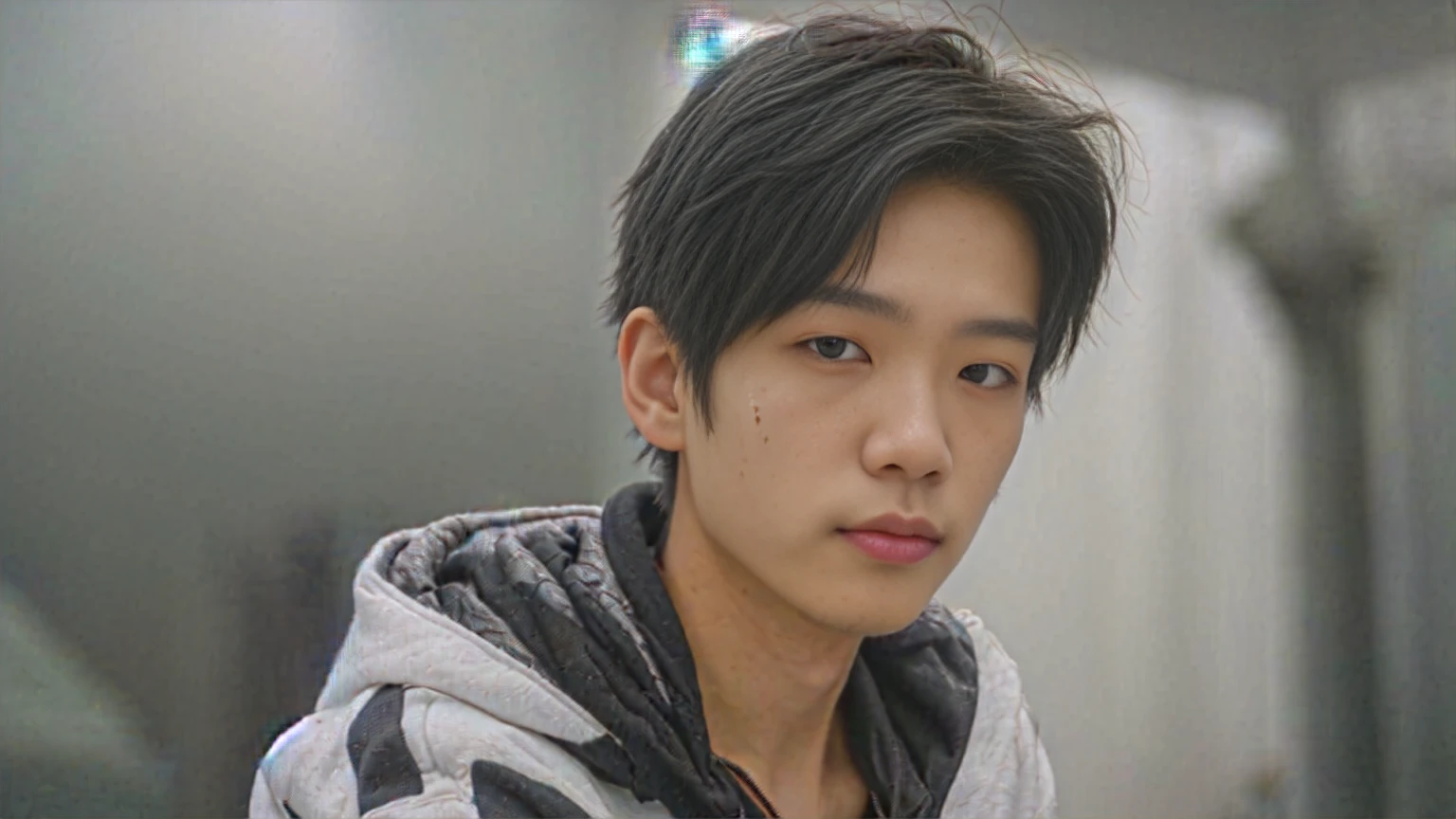 a close up of a person with a hoodie on, cai xukun, macoto takahashi, beautiful androgynous prince, taisho roman, yasumoto oka, sui ishida with black hair, boy has short black hair, arian mark, kousuke oono, kaoru mori, yanjun chengt, delicate androgynous prince