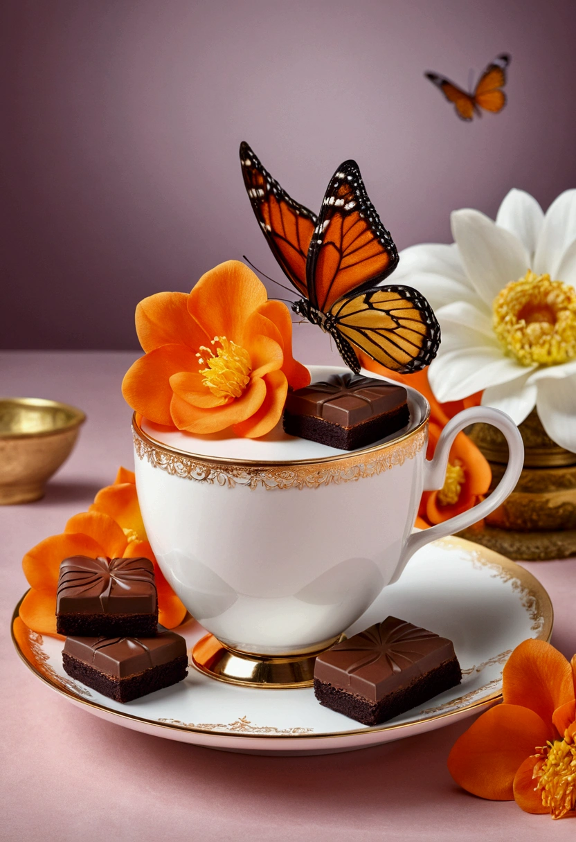 Projection Insertion, Rococo style, Ultra HD, masterpiece, precise, Super Detail, High Detail, Awards, high quality, 8K
(Close up of royal quality tea cup and cream cake orange,Flowers,Butterfly,chocolate bar)(Perfect integration:1.37),Surreal and stunning food illustrations, Wonderful composition, Culinary Arts Photography, Amazing food photography, 3 D 插图, baking artwork, Cinema 4D Art, author:Marie Bashkirtsev, Made with photoshop, 3d collage, 3D Epic Illustrations, beeping sounds. Hyperrealism