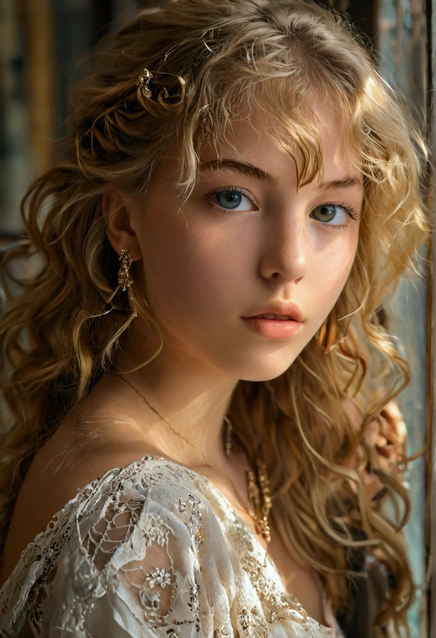 1 fille dans, 19 ans, seulement, cheveux longs, Colossal , regarder le spectateur, cheveux blond, épaules nues, yeux marrons, bijoux