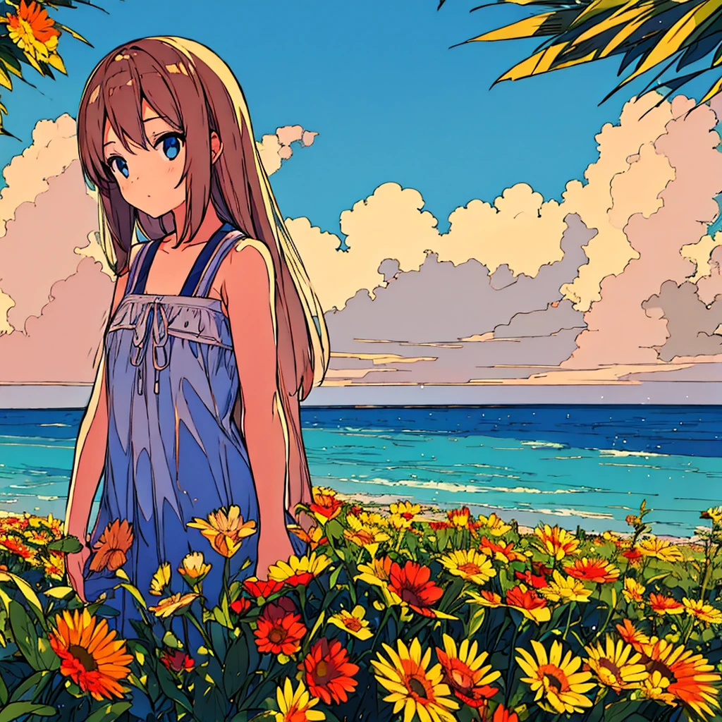 Plain background, girl in , simple, summer, nostalgic