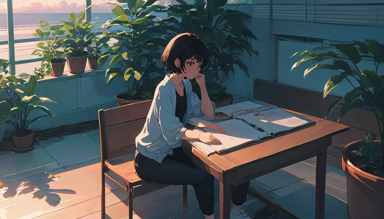 Aesthetic anime style lofi hiphop chill illustration, ((makoto shinkai)), makoto shinkai background anime full hd, conceptual artwork, tumblr, magical realism, cute anime