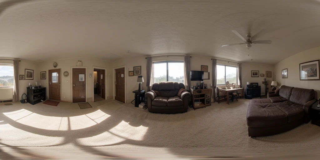 Equirectangular 360-degree panorama view photo with left and right ends seamlessly connected. Underexpose Lighting. room