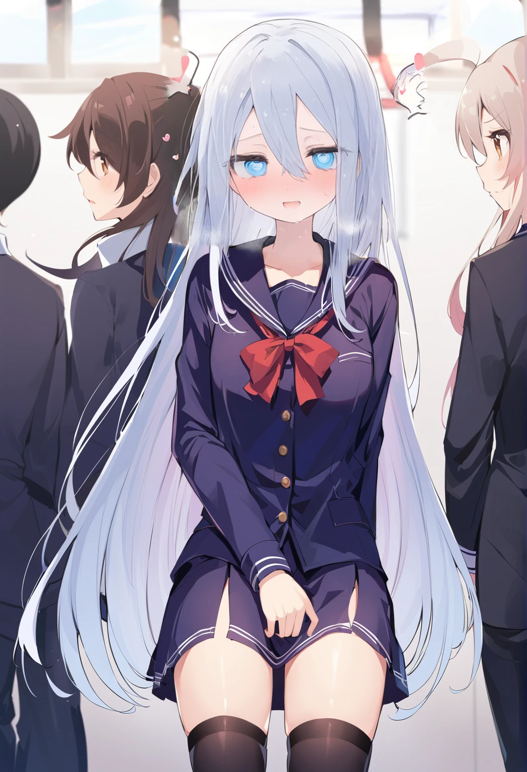 Anime Girls with long white hair and blue eyes sitting on a bench, Beautiful anime school girl, an Anime Girls, the Anime Girls is crouching, Anime Moe Art Style, gapmoe Yandere, cute Anime Girls, Zerochan Art, Anime Girls with long hair, Soft anime illustration, Yandere, seductive Anime Girls, Anime Girls, young Anime Girls