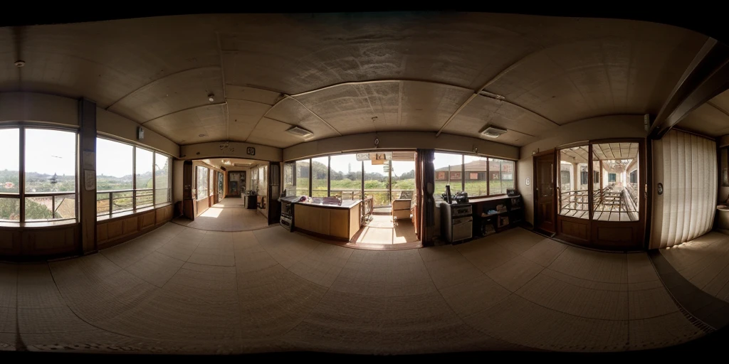 Equirectangular 360-degree panorama view photo with left and right ends seamlessly connected. Underexpose Lighting, station, japanese