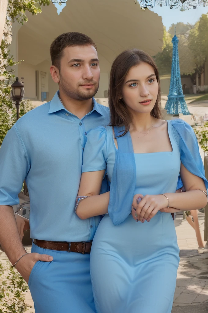 Couple in love, Man in blue shirt, Girl in a blue dress