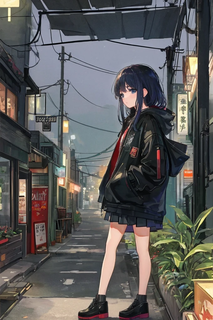 (masterpiece、Highest quality、Highest quality、Official Art、Beautiful and aesthetic:1.2)、Near future、Blade Runner、Slum Street、Late at night、Lo-fi Hip Hop、Cafe with small lights、Residential Street、silence、It&#39;s raining a little、人いない景色anime background, anime wallpaper, anime, anime style, praise, praise style, Modern Japanese streets, Mountain々, Uphill, Modern Japanese architecture, Japanese Convenience Stores, big retro japanese Store sign, Retro Japanese shop, wood, plant, rock, 植wood鉢, Store sign, Japanese Banner, Japanese Signs, flag, sunrise, Golden Hour, Golden lighting, Empty Streets, no one in sight, (no one: 1), Highest quality