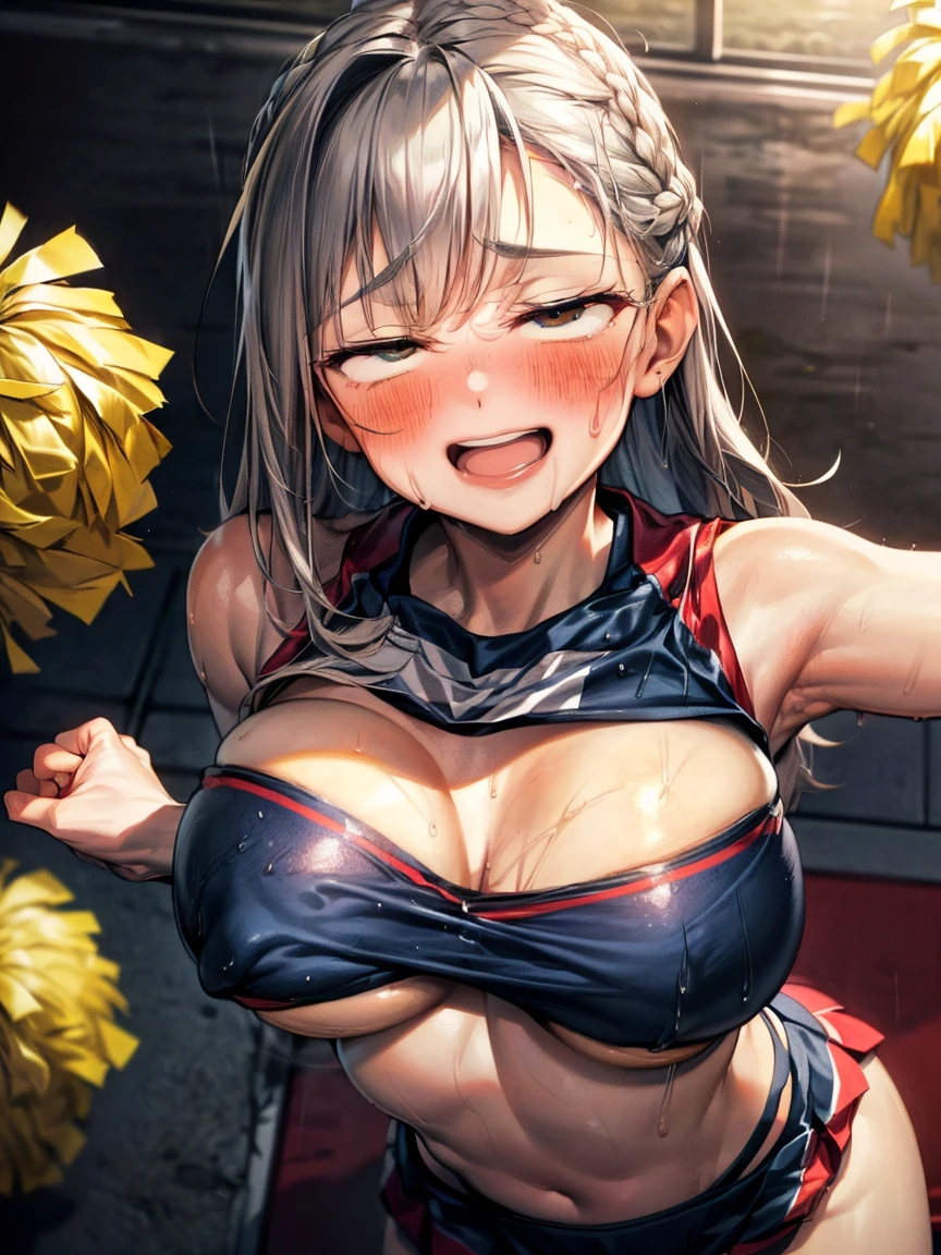 ( girl rides guy perfectly:1.5)、(Petite girl riding:1.3)、(Big Breasts:2)、(eyes half closed:1.9)、(Grin:1.1)、(The body shakes violently)、8K resolution、 ((Highest quality))、Anatomically correct、(Cheerleader:1.9)、((Hasselblad Photos))、[:(Detailed face:1.2):0.2]、(heavy rain:1.5)、(Sweaty:1.6)、(Top view:1.9)、(braid one's hair:1.5)、(Loss of strength from the body:1.3)、(呻吟)、(Jump:1.6)、(Surrounded by a lot of middle-aged men:1.6)、(Upper Body:1.9)、(Leaning forward:1.6)、(rape:1.3)、(Groping the chest:1.6)、(Underboob:1.3)