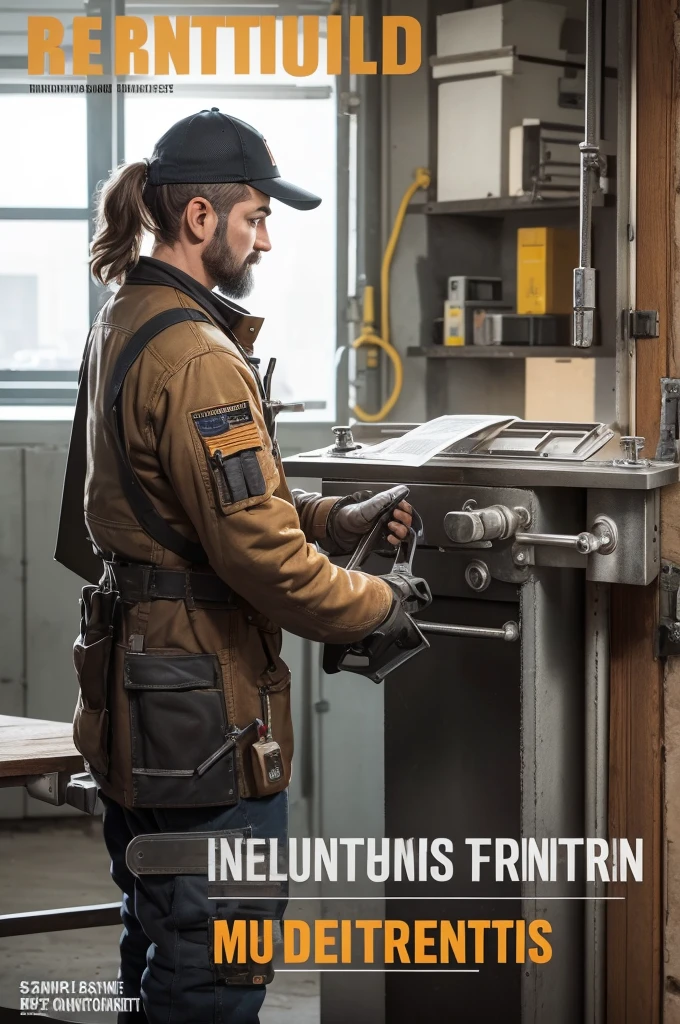Create an image to sell a pdf e-book for locksmiths. with 1.000 models of industrial furniture,246 industrial furniture projects with measurements, plus 2 booklets with Complete Guide to Locksmithing, another handbook for welders