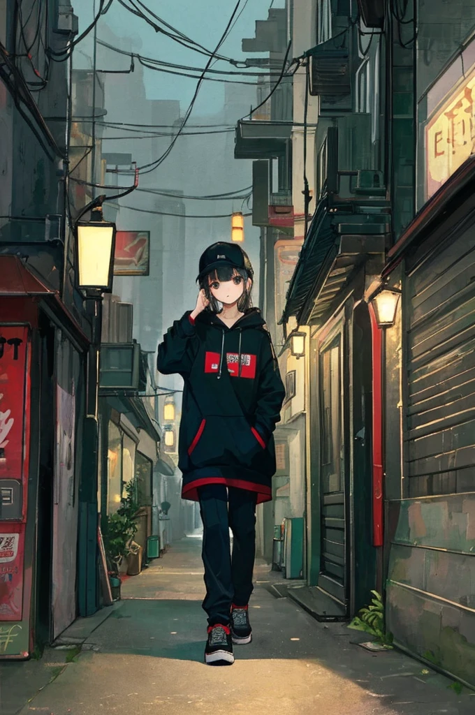 (masterpiece、Highest quality、Highest quality、Official Art、Beautiful and aesthetic:1.2)、Near future、Blade runner、Slum Street、Late at night、Lo-fi Hip Hop、Cafe with small lights、Residential Street、silence、It's raining a little、人いない景色アニメ background, アニメ wallpaper, アニメ, アニメ style, praise, praise style, Modern Japanese streets, Mountain々, Uphill, Modern Japanese architecture, Japanese Convenience Stores, big retro japanese Store sign, Retro Japanese shop, wood, plant, rock, Wood flower pot, Store sign, Japanese Banner, Japanese Signs, flag, sunrise, Golden Hour, Golden lighting, Empty Streets, no one in sight, (no one: 1), Highest quality