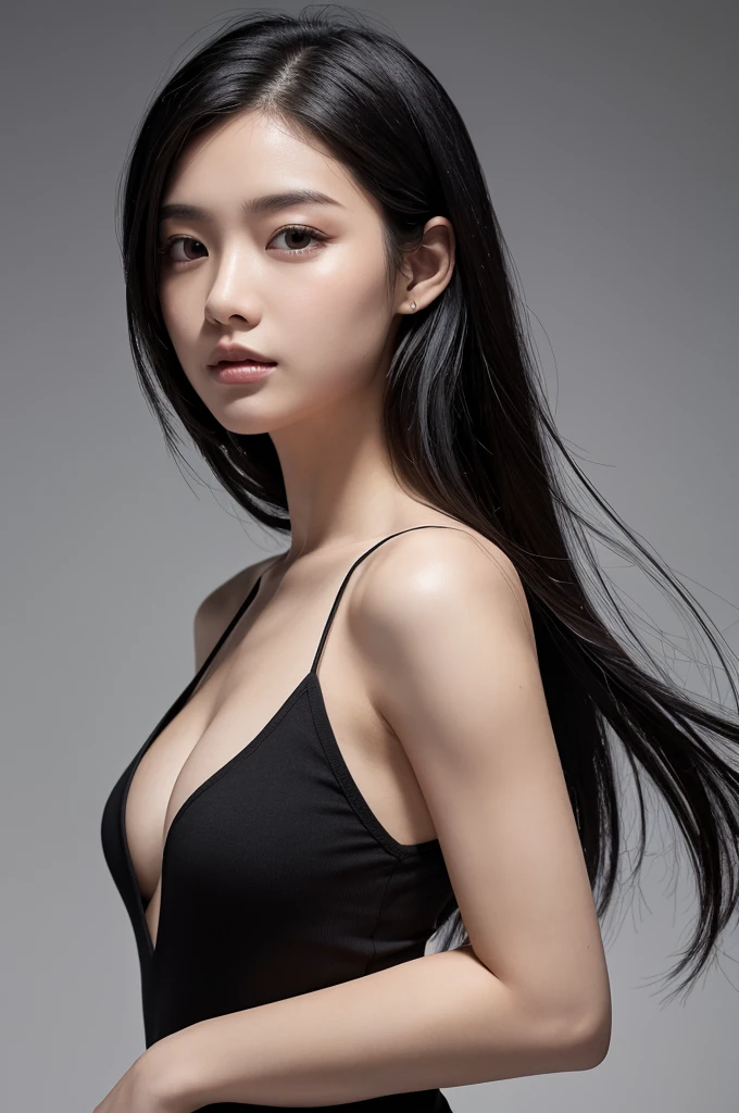 Upper body only,His body was cut in half.,Black Hair,woman
