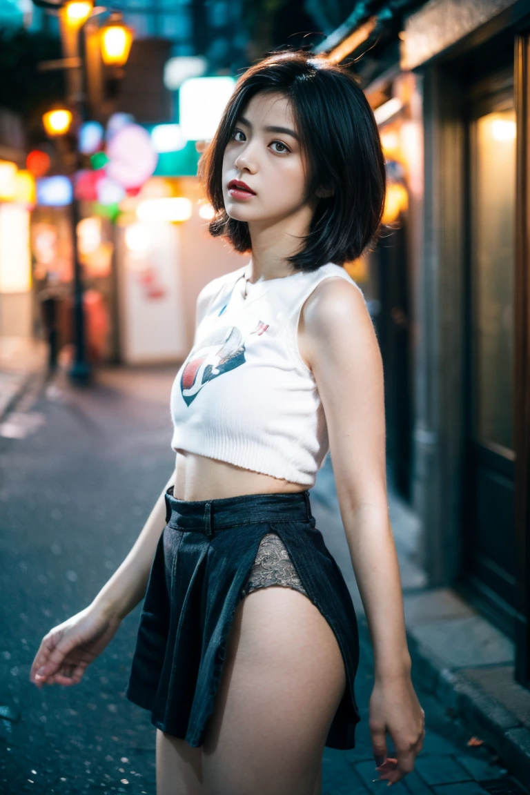 Analog Style, RAWphotograph, photograph, Hyperrealistic, amateur photo shot , Aesthetic artwork, Magazine Cover, On the city streets, Detailed skin, detailed natural raw light, Very detailedな, Cinematic, highest quality, Super detailed, Very detailed, grain, noise, Heading, stylish, font, Memorable、A boyish and healthy beautiful girl, Beautiful Eyes, Realistic eyes, Beautiful details in the eyes, (Realistic Skin),Japanese Idols、short hair、choker、Garter Stockings
