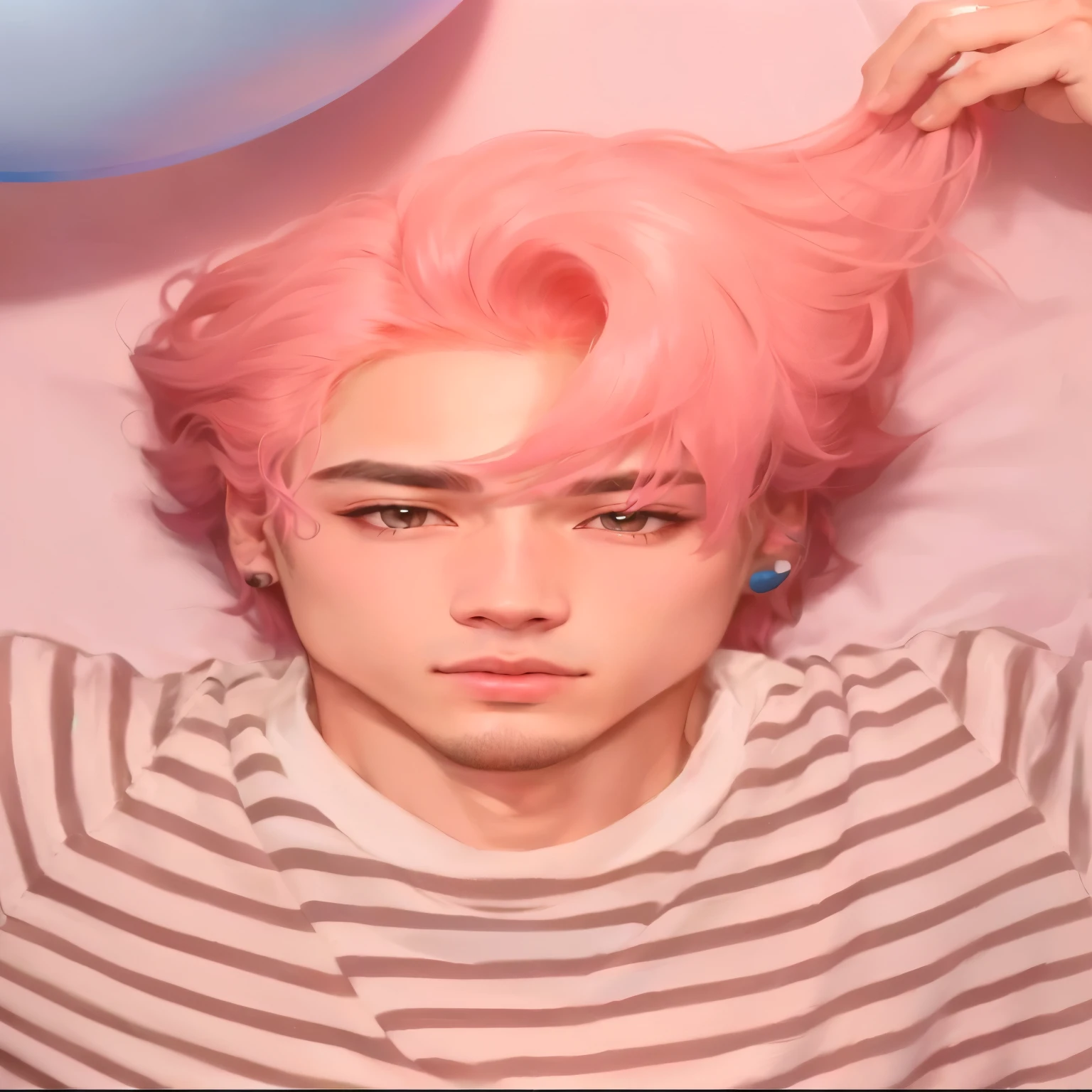 arafed man com cabelo rosa and a striped shirt holding a blue balloon, park Jimin, portrait of jossi do blackpink, Jimin, Jimin\os lábios carnudos, com cabelo rosa, accurate Jimin face, Kim Doyoung, Jimin\a pálpebra direita está inchada, jossi do blackpink, hyung tae, Jimin\o nariz grego, cara rosa