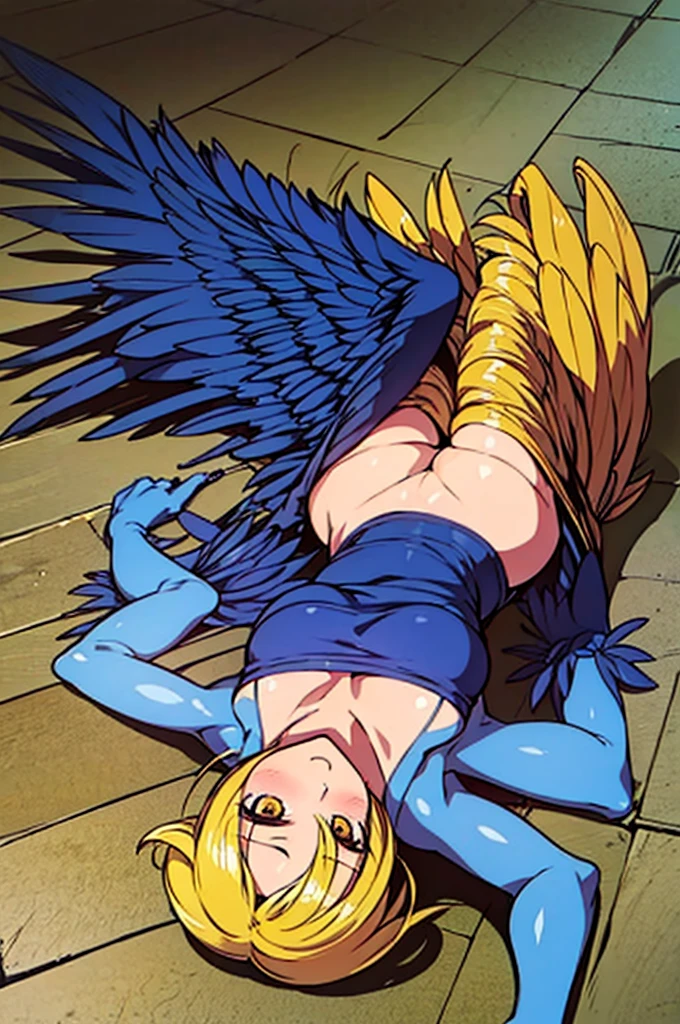 (a harpy girl),(best quality, ultra-detailed),(lie on the back)