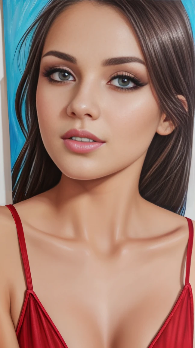 (Best quality,4K,A high resolution),ultra detailed,realistic,drove well,red thong,beautiful detailed face,beautiful detailed eyes,beautiful detailed lips,Long eyelashes,bubble butt,20 year old Polish girl.,middle:Oil painting,soft brush strokes,bright colors,warm lighting,romantic atmosphere