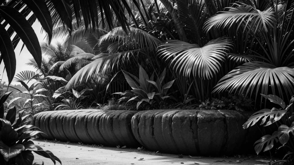tropical nature in black and white