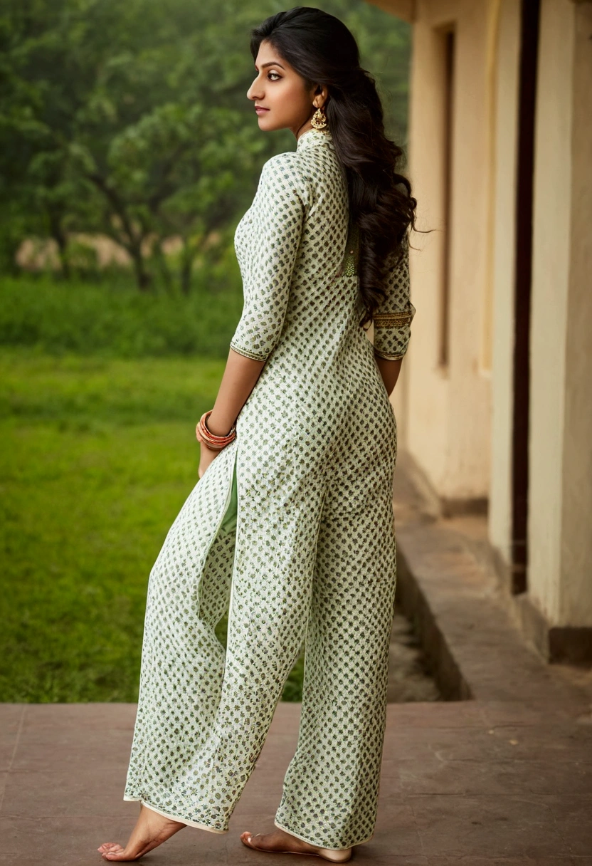 An Indian girl perfect figure mid and ass in kurta aand trousers