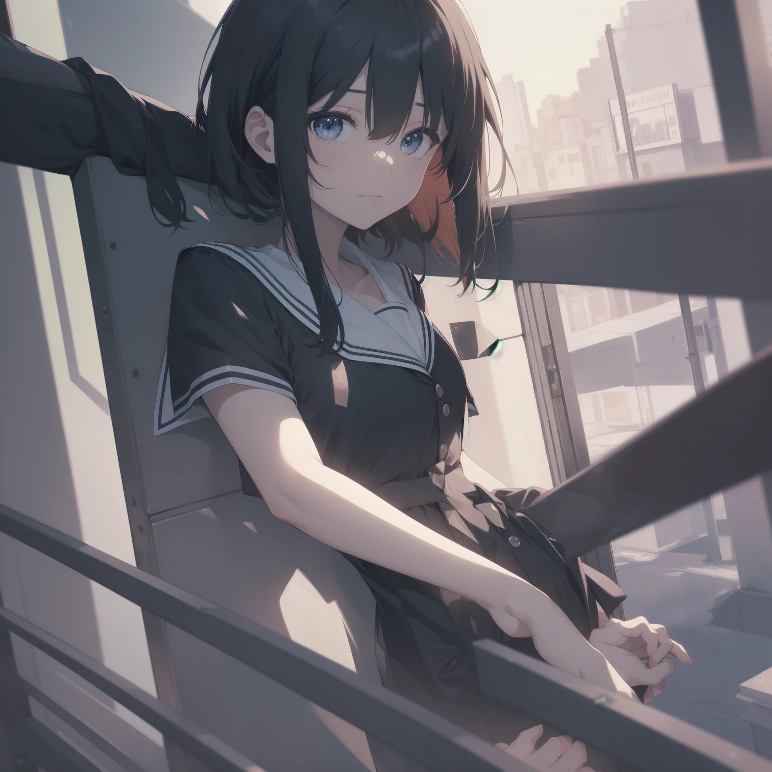 ultra-absurdres-Top quality by artist God, ultra-detailed, high resolution, anime moe artstyle, best anime 8k konachan wallpaper, pixiv contest winner, pool:2810, perfect anatomy,break, 1girl, (Please draw a girl walking sleepily to school alone. )break,(Solo,little female, -yeld:1.Full limbs, complete fingers,a junior hihort hair), short cut, flat chest, , small butt, small black eyes, beautiful detailed eyes, well-proportioned iris and pupils, expressive eyes, highres detailed hair, soft expression, salor school_uniform, sailor collar, serahuku, bow, pleated skirt,(Detailed Lighting), (Detailed background), in the School commute route. break,super detailed skin, Best cinematic lighting powered by famous artist, 8k,beauty illustration,photoshop_(medium),very aesthetic,break,((artist:miyo_(ranthath) )), artist:clamp ,artist:carnelian ,artist:kantoku ,